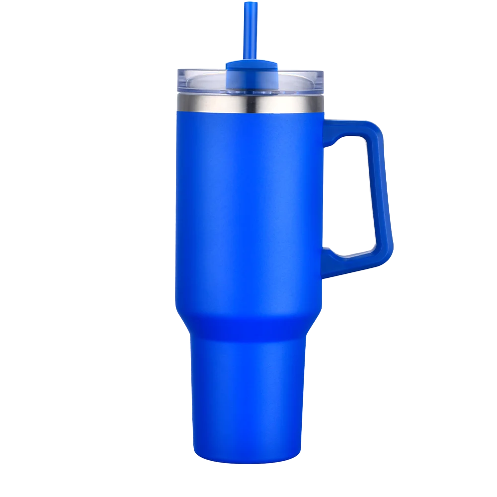 Front customization side of the Custom Branding Handle Tumbler 40 oz in Royal Blue 