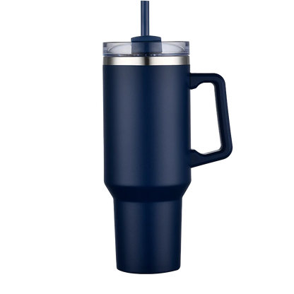Front customization side of the Custom Branding Handle Tumbler 40 oz in Navy 