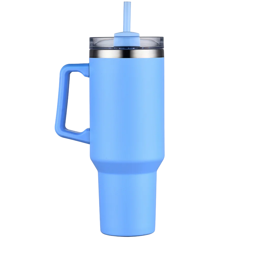 Back customization side of the Custom Branding Handle Tumbler 40 oz in Light Blue 