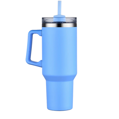 Back customization side of the Custom Branding Handle Tumbler 40 oz in Light Blue 