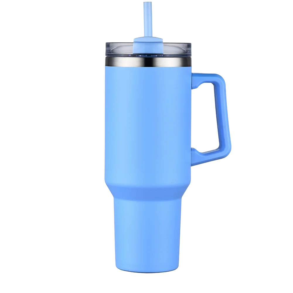 Front customization side of the Custom Branding Handle Tumbler 40 oz in Light Blue 