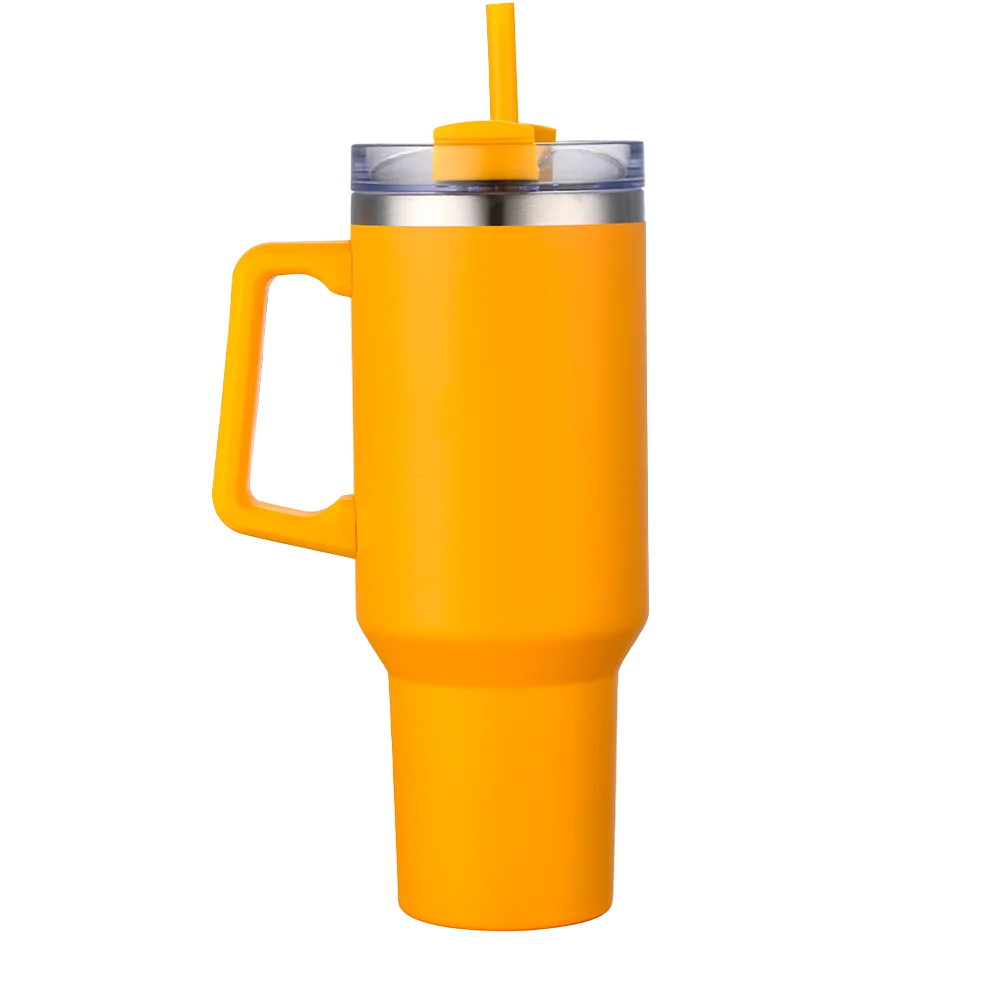 Back customization side of the Custom Branding Handle Tumbler 40 oz in Yellow 