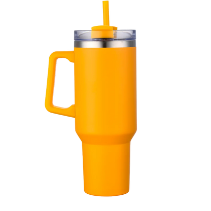 Back customization side of the Custom Branding Handle Tumbler 40 oz in Yellow 