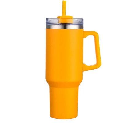 Front customization side of the Custom Branding Handle Tumbler 40 oz in Yellow 