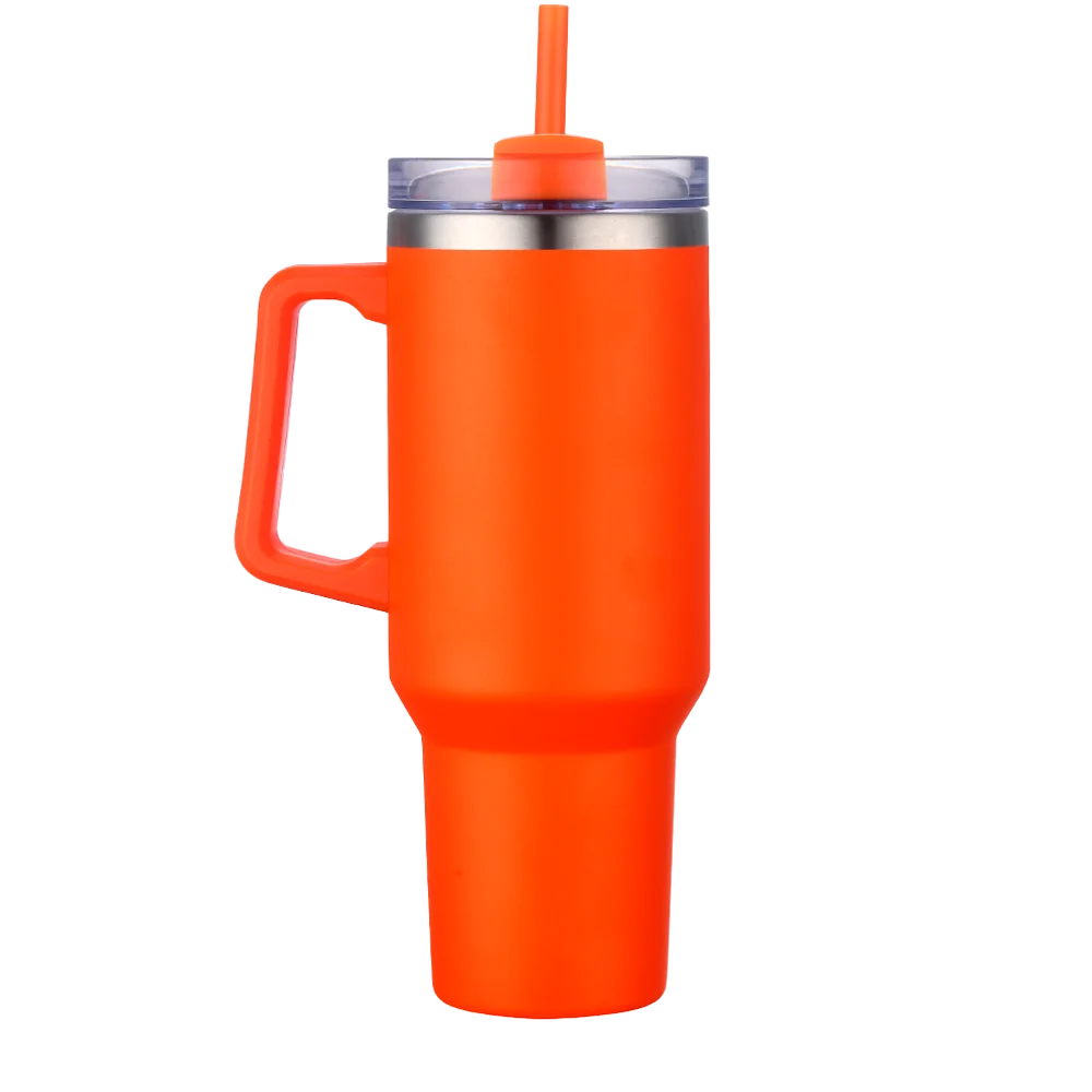 Back customization side of the Custom Branding Handle Tumbler 40 oz in Orange 