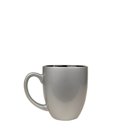 Front customization side of the Custom Branding Ceramic Bistro Mug 16oz in Silver and Black 