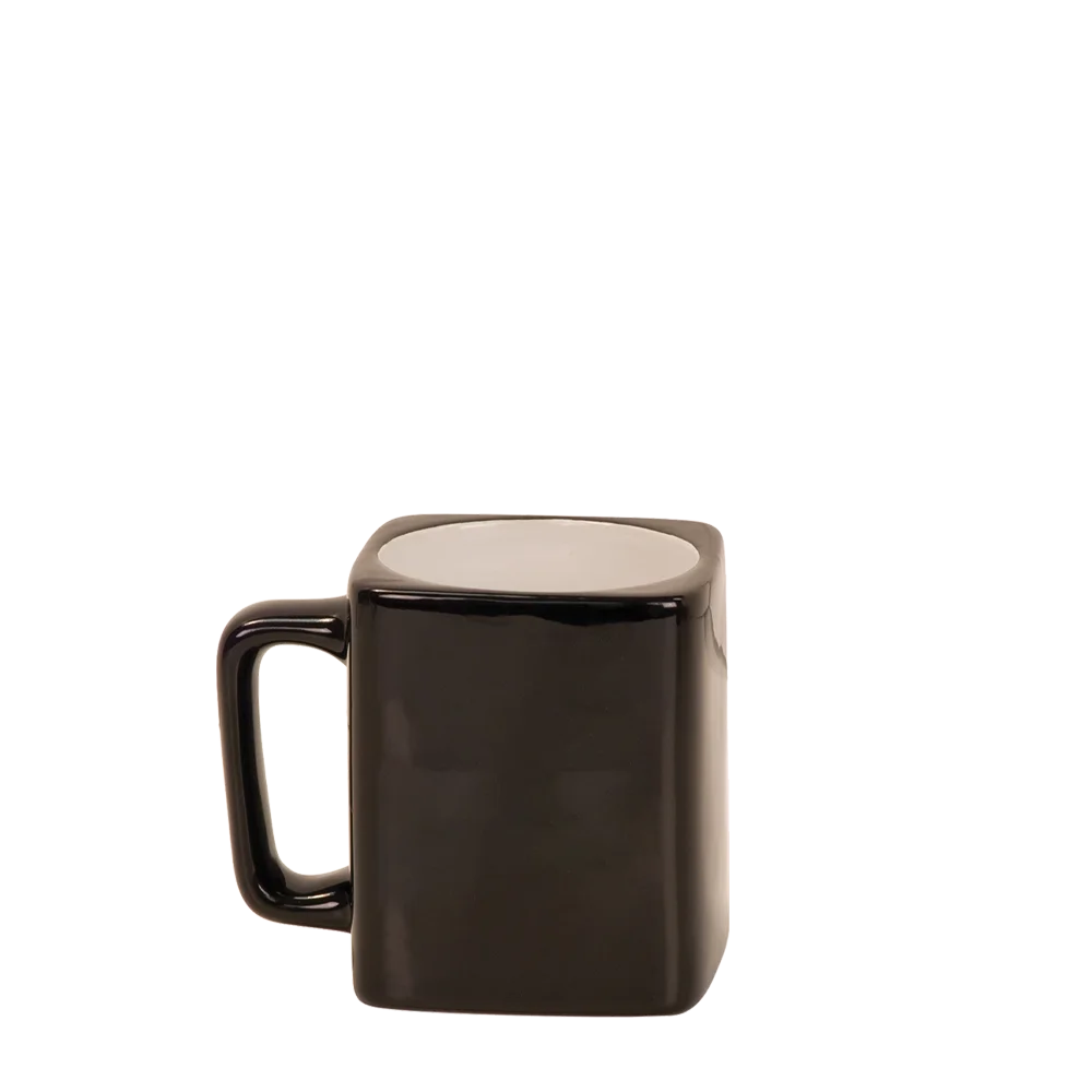 Front customization side of the Custom Branding Square Mug 8 oz in Black 