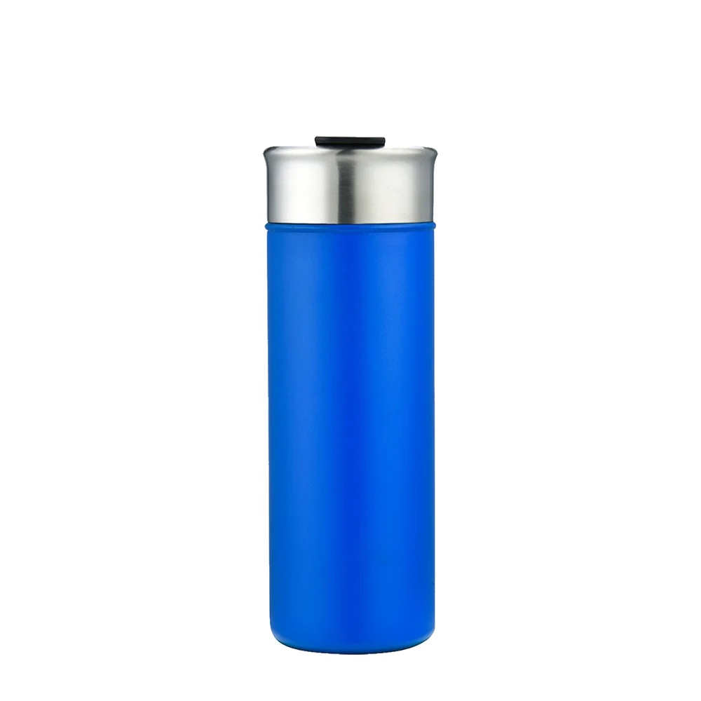 Front customization side of the Custom Branding Vacuum Insulated Tall Bottle 18 oz in Frosted Blue 
