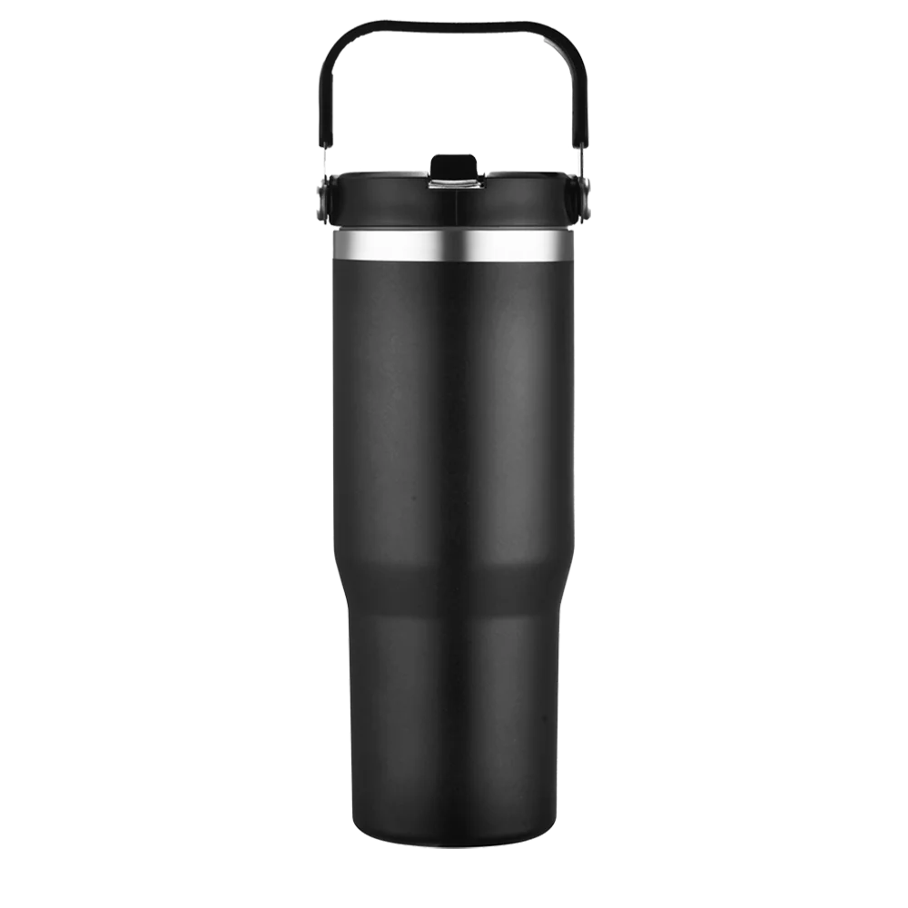 Front customization side of the Custom Branding Straw Tumbler 30 oz in Black 