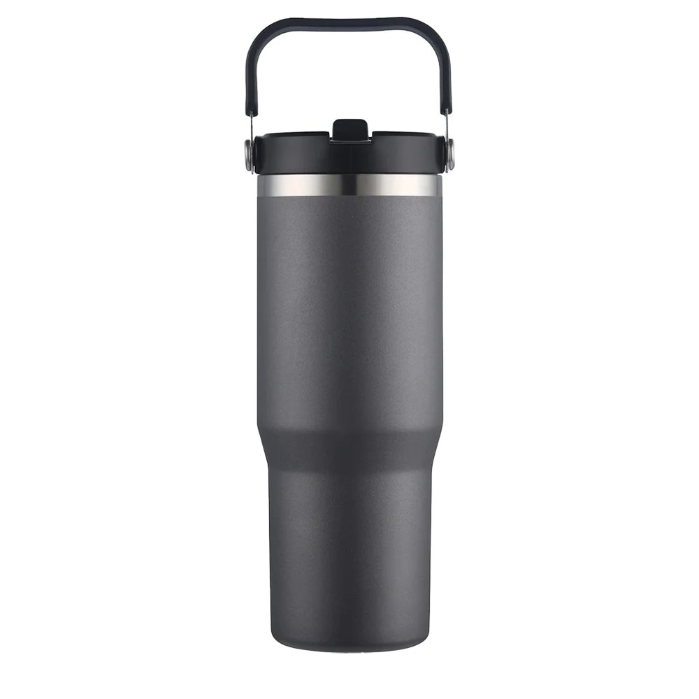 Front customization side of the Custom Branding Straw Tumbler 30 oz in Grey 