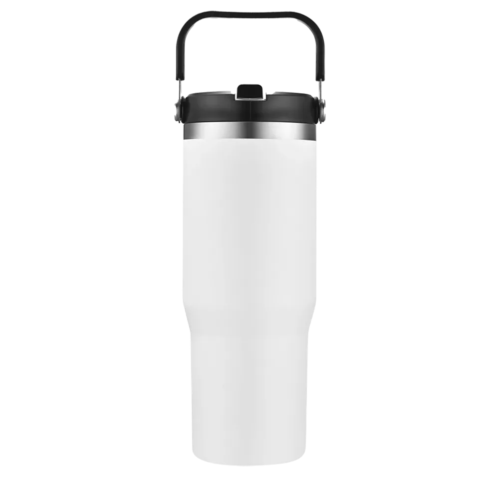 Back customization side of the Custom Branding Straw Tumbler 30 oz in White 