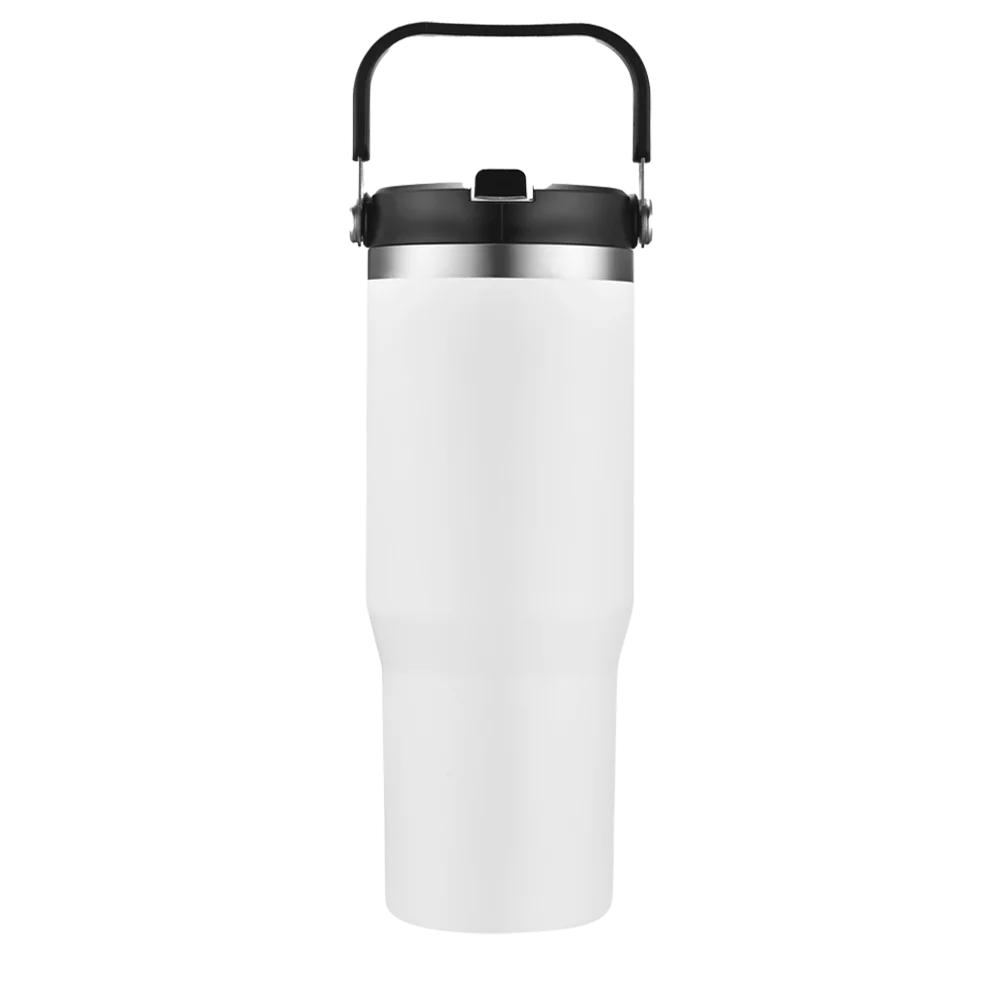 Front customization side of the Custom Branding Straw Tumbler 30 oz in White 