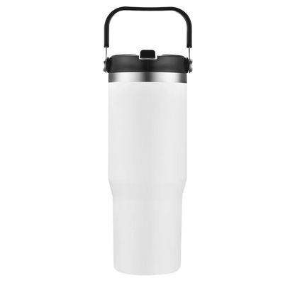 Front customization side of the Custom Branding Straw Tumbler 30 oz in White 