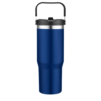 Back customization side of the Custom Branding Straw Tumbler 30 oz in Navy 