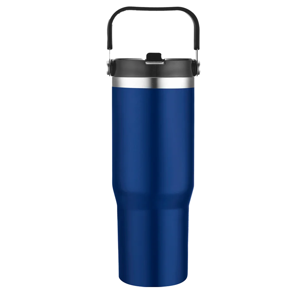 Front customization side of the Custom Branding Straw Tumbler 30 oz in Navy 