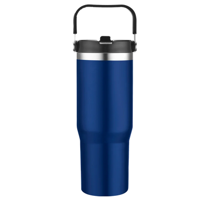 Front customization side of the Custom Branding Straw Tumbler 30 oz in Navy 