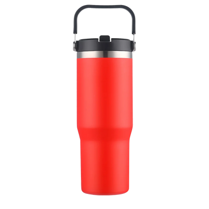 Front customization side of the Custom Branding Straw Tumbler 30 oz in Red 