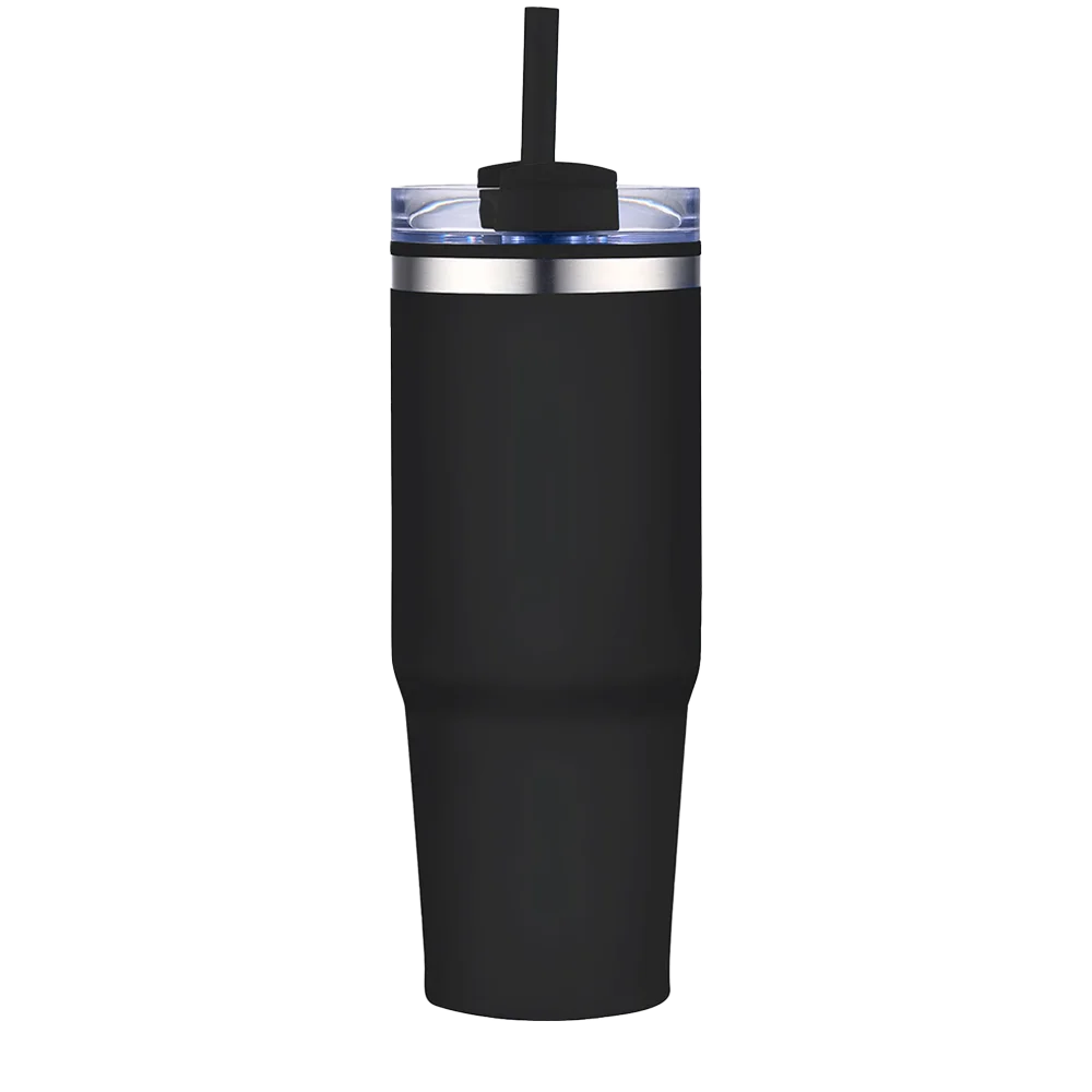 Front customization side of the Custom Branding Straw Tumbler 30 oz in Matte Black 