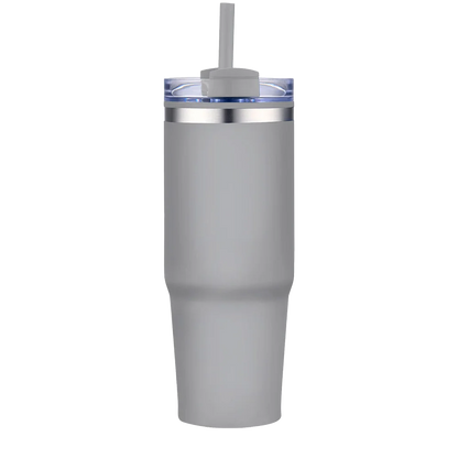 Front customization side of the Custom Branding Straw Tumbler 30 oz in Matte Grey 
