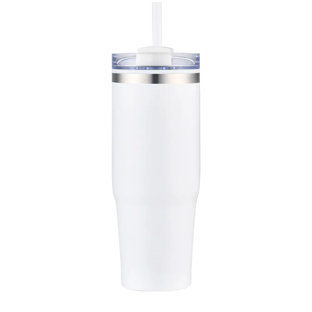 Back customization side of the Custom Branding Straw Tumbler 30 oz in Matte White 