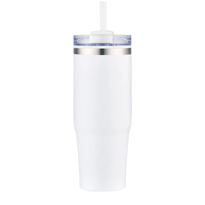 Back customization side of the Custom Branding Straw Tumbler 30 oz in Matte White 