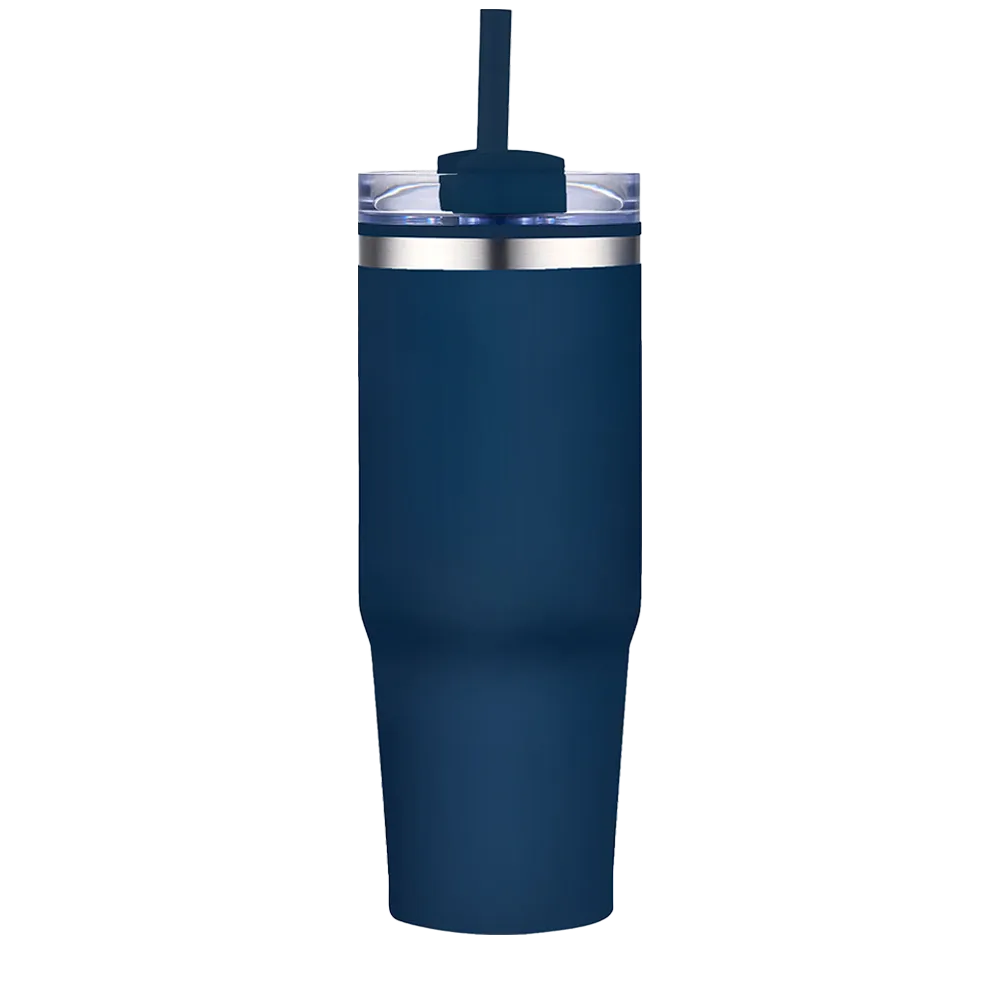 Back customization side of the Custom Branding Straw Tumbler 30 oz in Matte Navy 