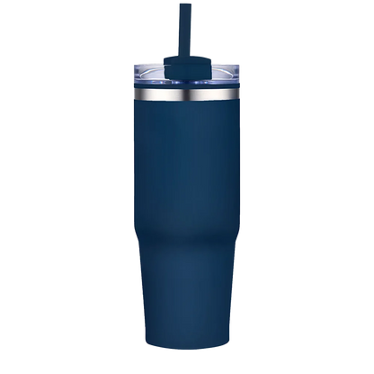Front customization side of the Custom Branding Straw Tumbler 30 oz in Matte Navy 