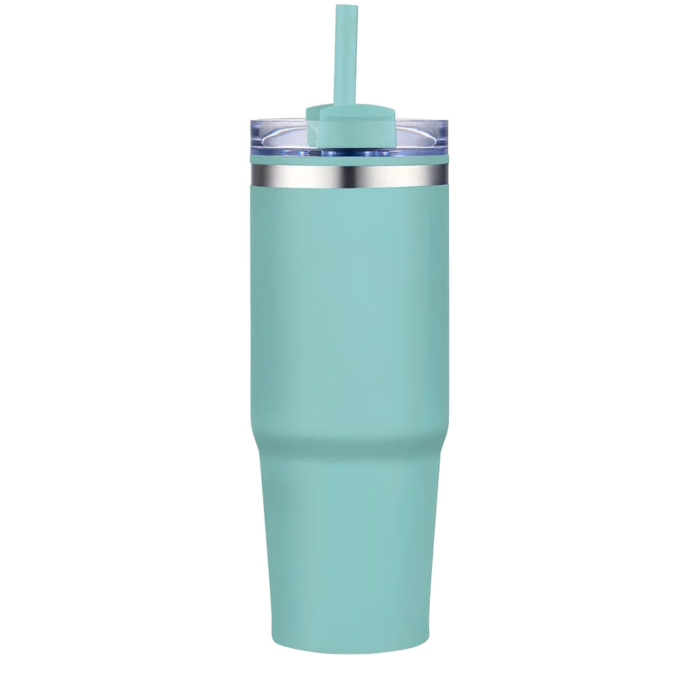 Back customization side of the Custom Branding Straw Tumbler 30 oz in Matte Lake Blue 