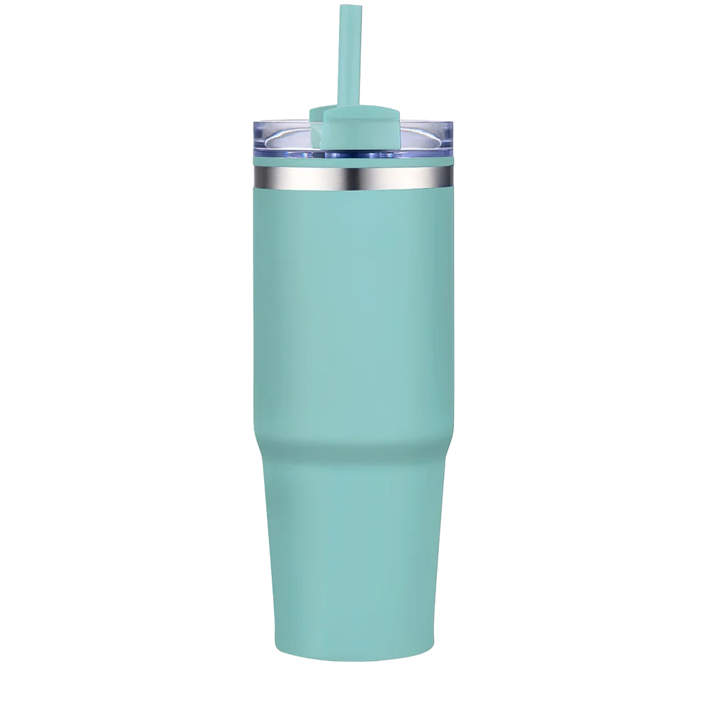 Front customization side of the Custom Branding Straw Tumbler 30 oz in Matte Lake Blue 