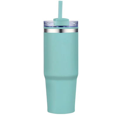 Front customization side of the Custom Branding Straw Tumbler 30 oz in Matte Lake Blue 