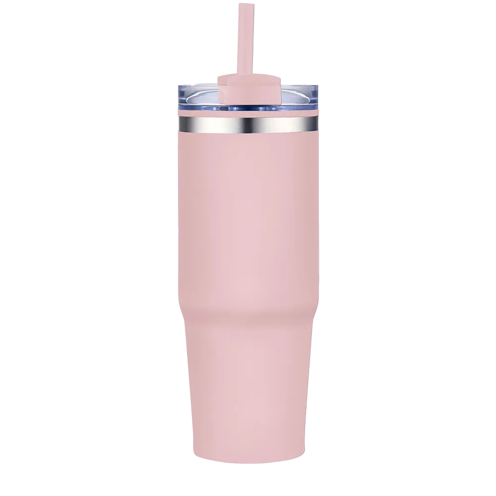 Back customization side of the Custom Branding Straw Tumbler 30 oz in Matte Pink 
