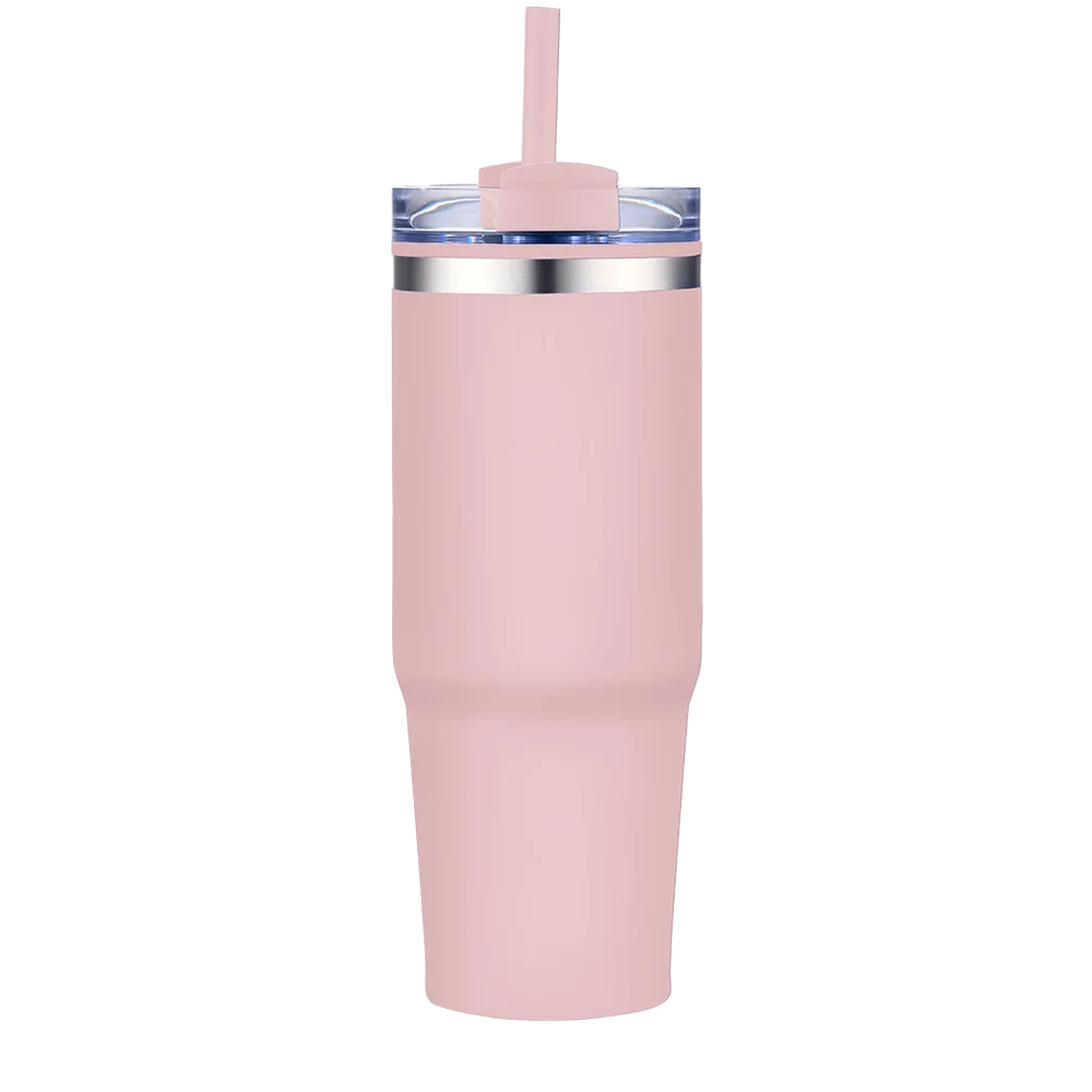 Front customization side of the Custom Branding Straw Tumbler 30 oz in Matte Pink 
