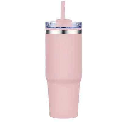 Front customization side of the Custom Branding Straw Tumbler 30 oz in Matte Pink 