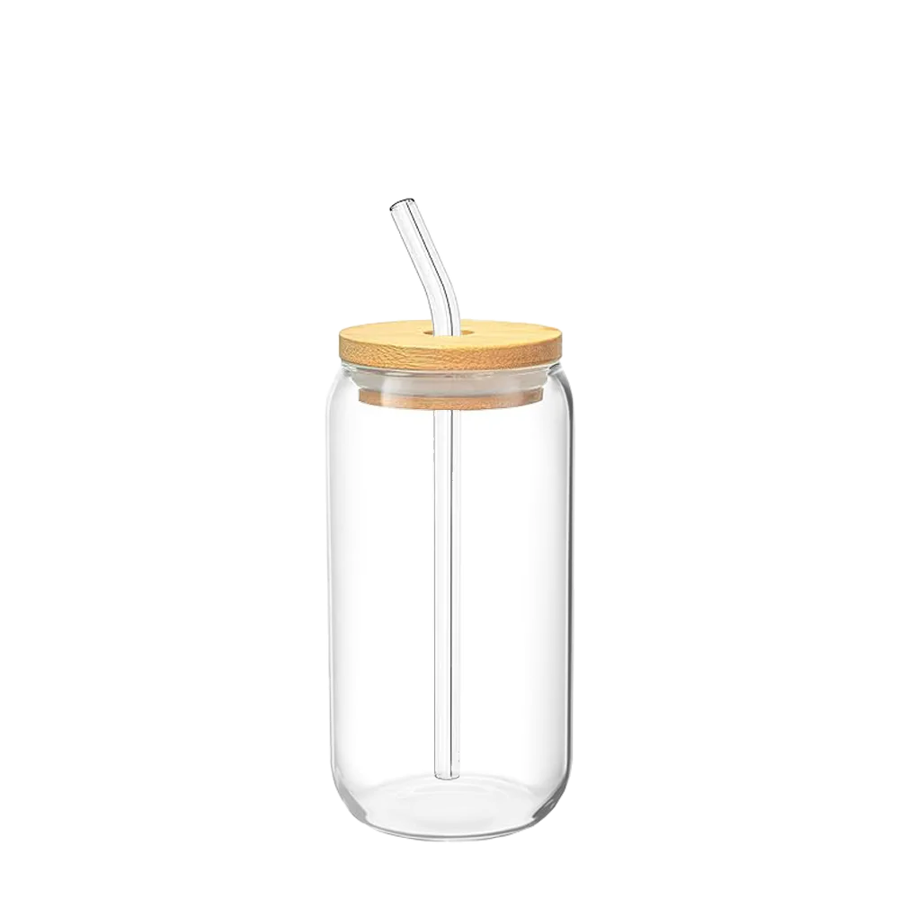 Custom Branding Can Glass with Bamboo Lid 16 oz in Default Title 