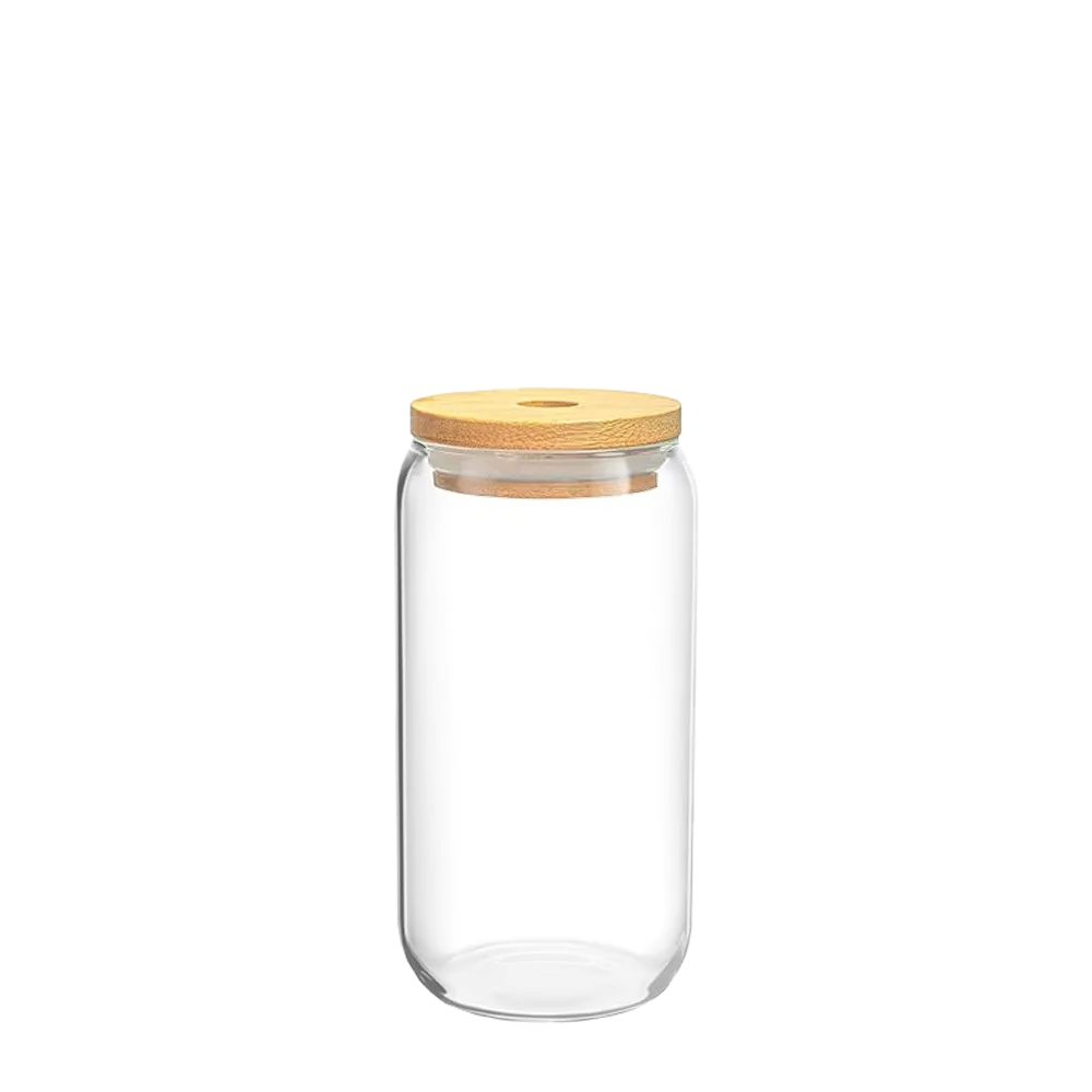 Back customization side of the Custom Branding Can Glass with Bamboo Lid 16 oz in Default Title 