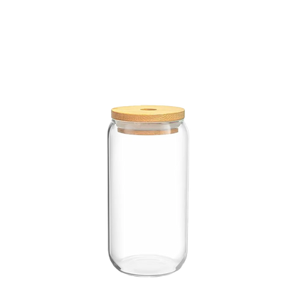Back customization side of the Custom Branding Can Glass with Bamboo Lid 16 oz in Default Title 