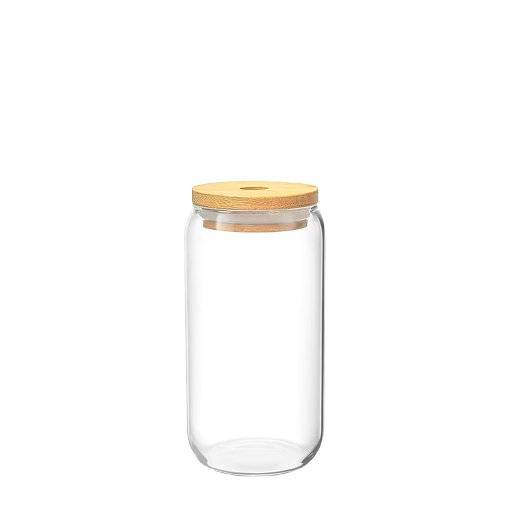 Front customization side of the Custom Branding Can Glass with Bamboo Lid 16 oz in Default Title 