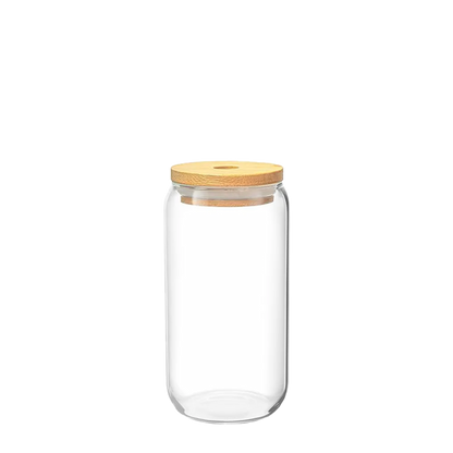 Front customization side of the Custom Branding Can Glass with Bamboo Lid 16 oz in Default Title 