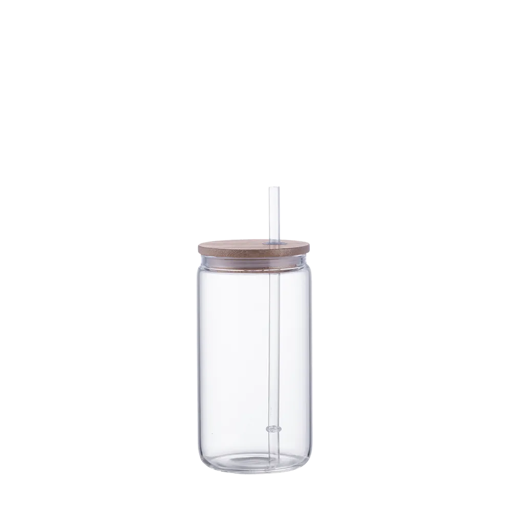 Front customization side of the Custom Branding Glass Tumbler with Bamboo Lid and Plastic Straw 18 oz in Clear 