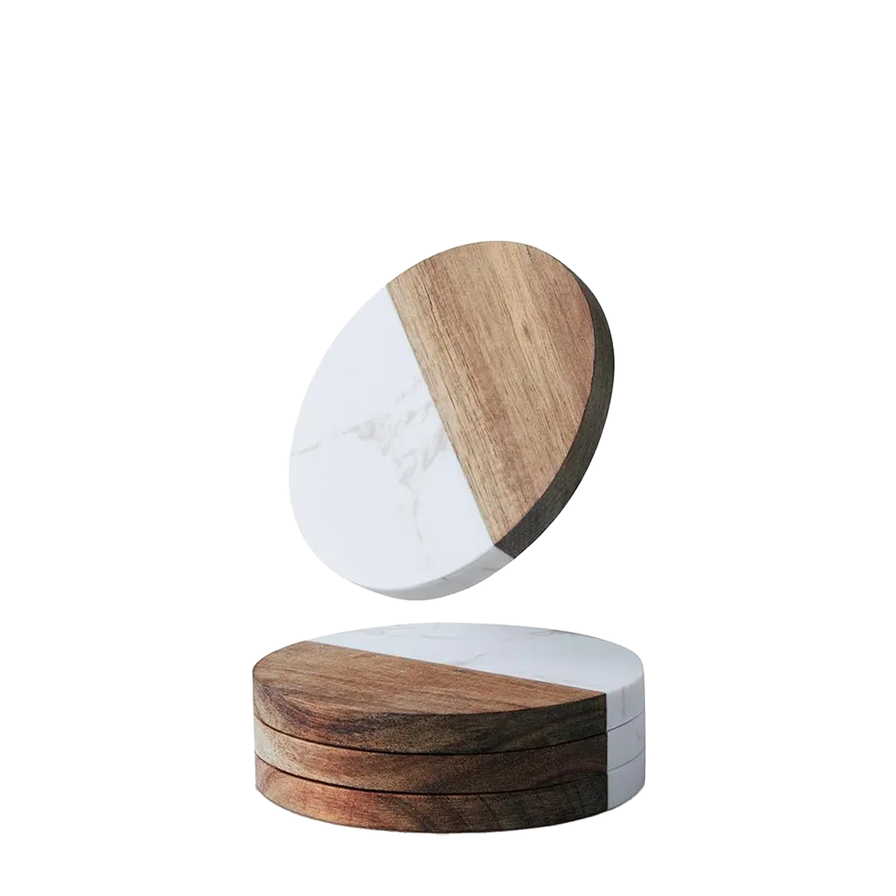 Marble and Acacia Wood Coasters | Set of 4