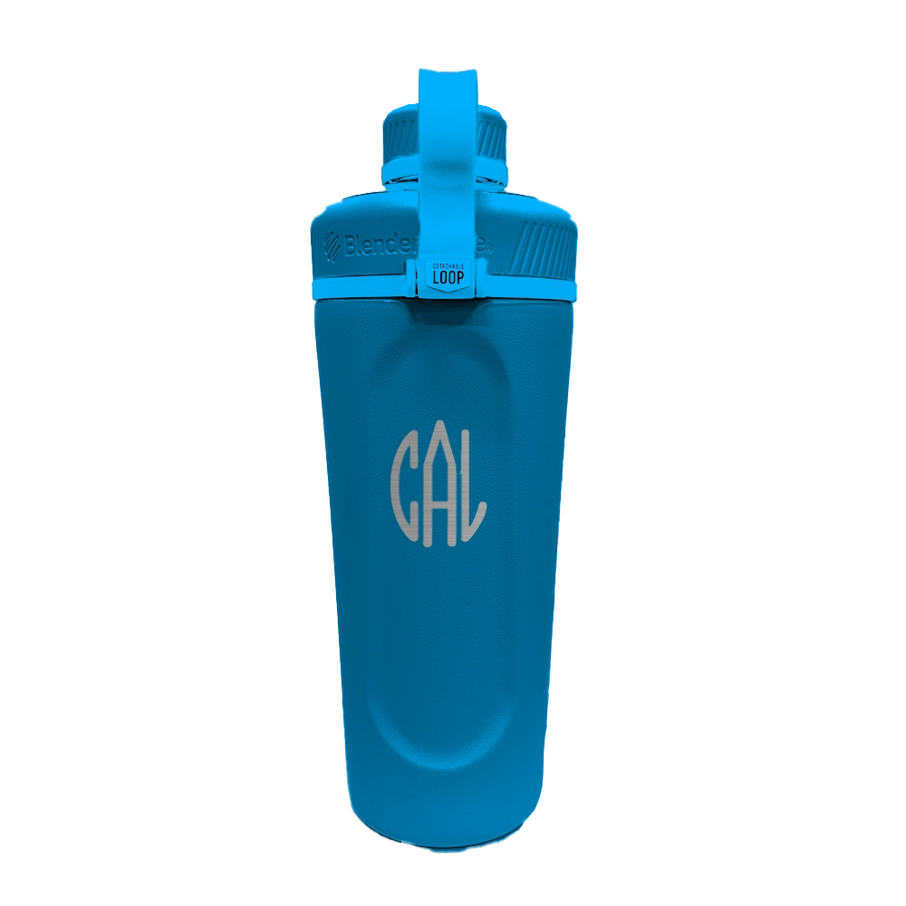 Blue BlenderBottle Radian Bottle with Monogram design