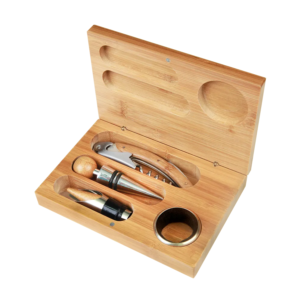 Customized Bamboo 4-Piece Wine Tool Set Wine Tools from Custom Branding